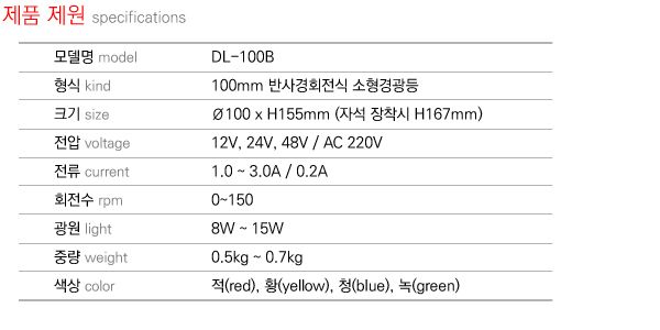 제품제원 specifications DL-100B