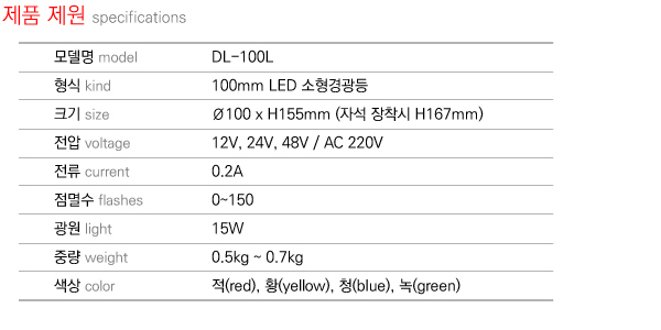 제품제원 specifications DL-100L