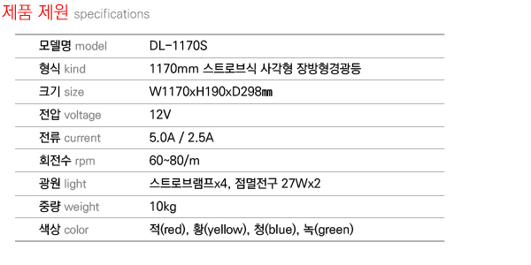 제품제원 specifications DL-1170S