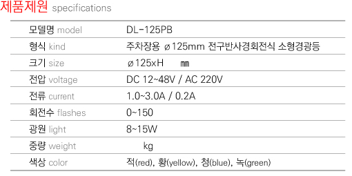 제품제원 specifications DL-125PB
