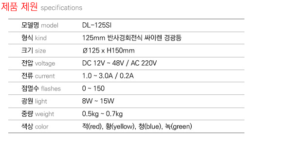 제품제원 specifications DL-125SI