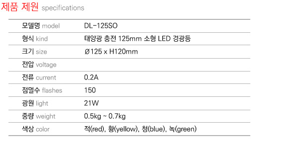 제품제원 specifications DL-125SO