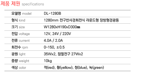 제품제원 specifications DL-1280B