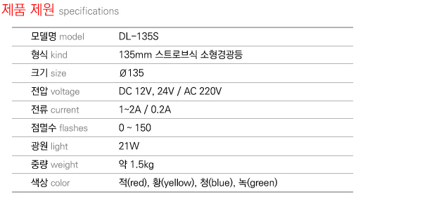 제품제원 specifications  DL-135S