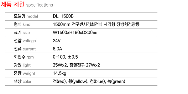 제품제원 specifications DL-1500B