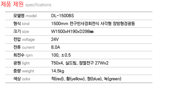 제품제원 specifications  DL-1500BS