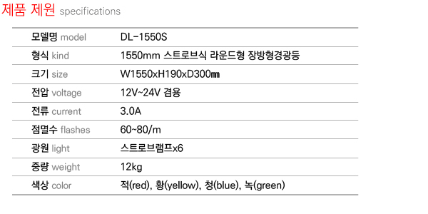 제품제원 specifications  DL-1550S
