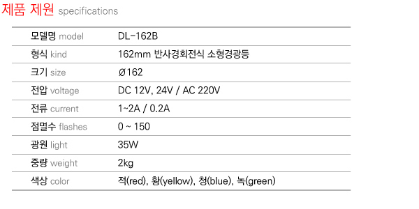 제품제원 specifications DL-162B
