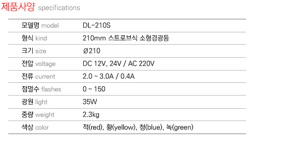 제품제원 specifications DL-210S