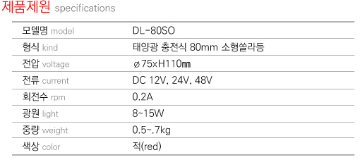 제품제원 specifications DL-80SO