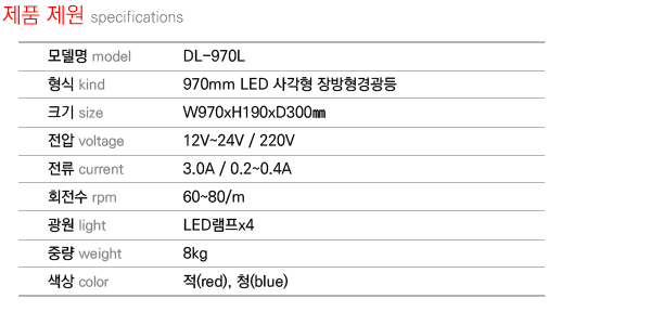 제품제원 specifications DL-970L