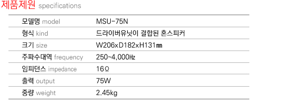 제품제원 specifications MSU-75N